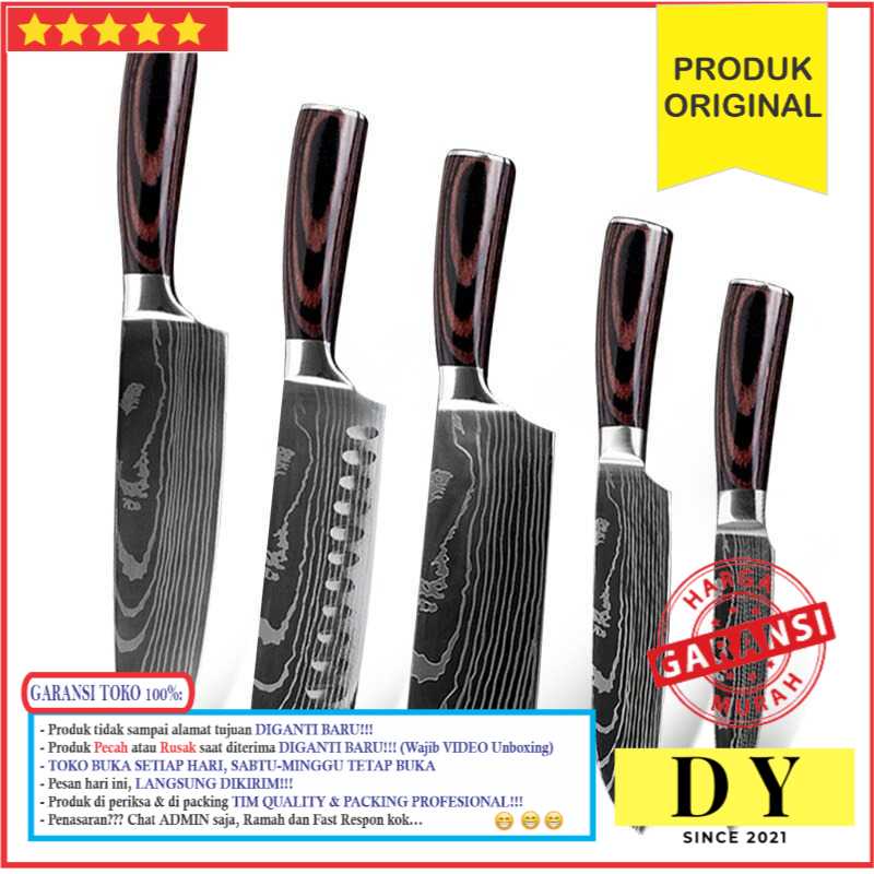 GARANSI Alat Peralatan Perlengkapan Set Pisau Gunting Dapur Set Kitchen Damascus Bahan Stainless Ste