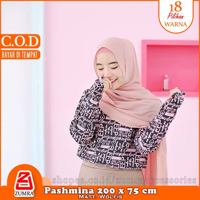 Pashmina Wolfis 200x75 syari Woolpeach Ala Sabyan Malay Crepe Polos