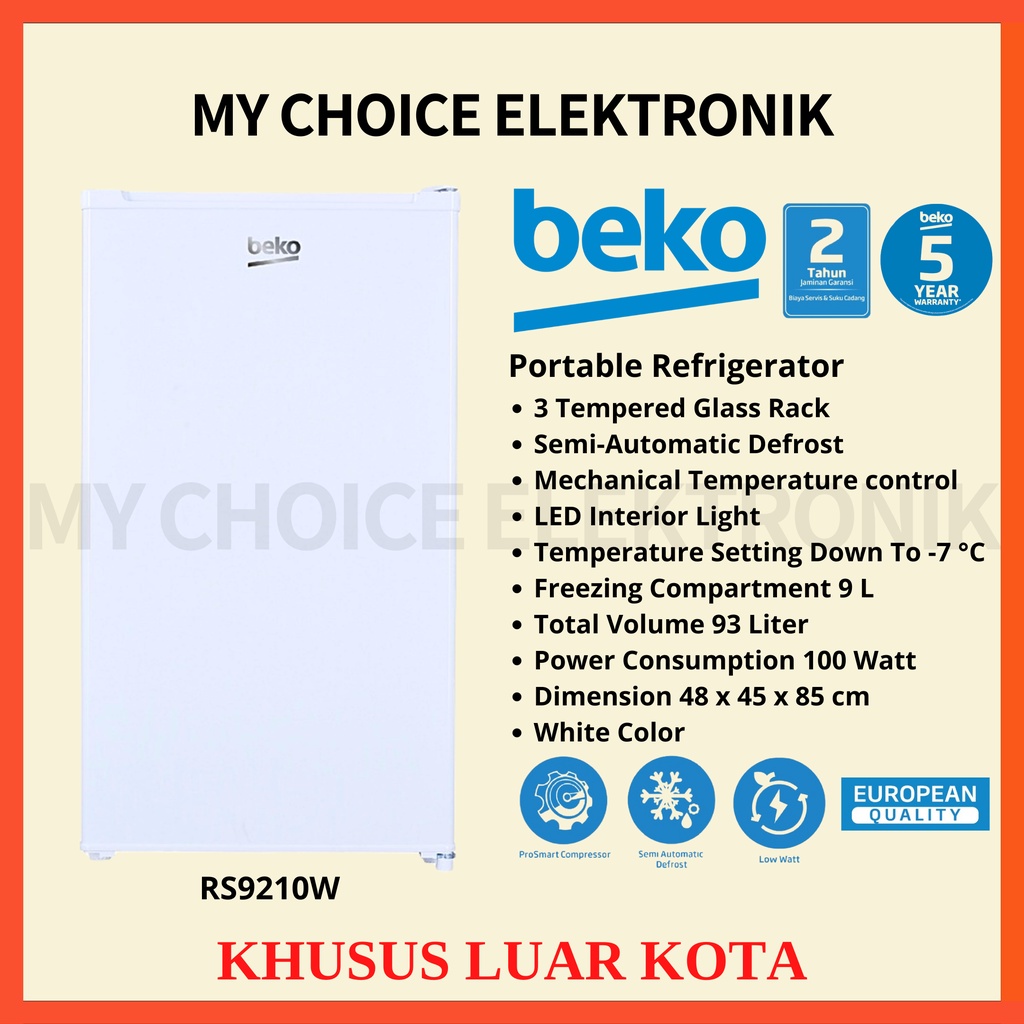 BEKO Kulkas Portable RS9210W + Packing Kayu [Khusus Luar Kota]