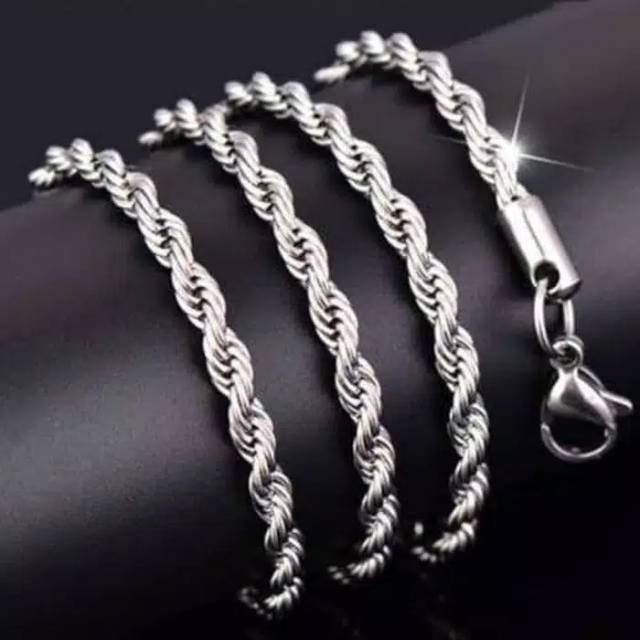 Kalung titanium silver tambang anti karat 100%