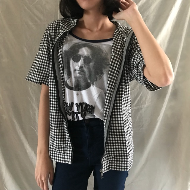 plaid short sleeve hoodie jaket outer import thrift 