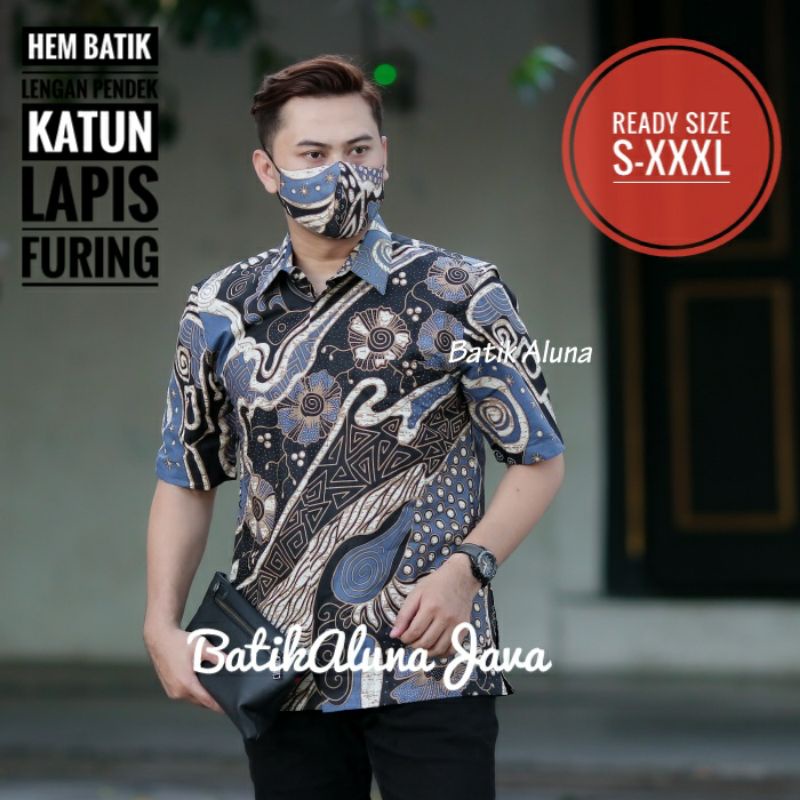 Batik Pria Lengan Pendek Batik Keraton Solo Premium Lapis Full Furing Exklusive Batik Aluna Java Fre