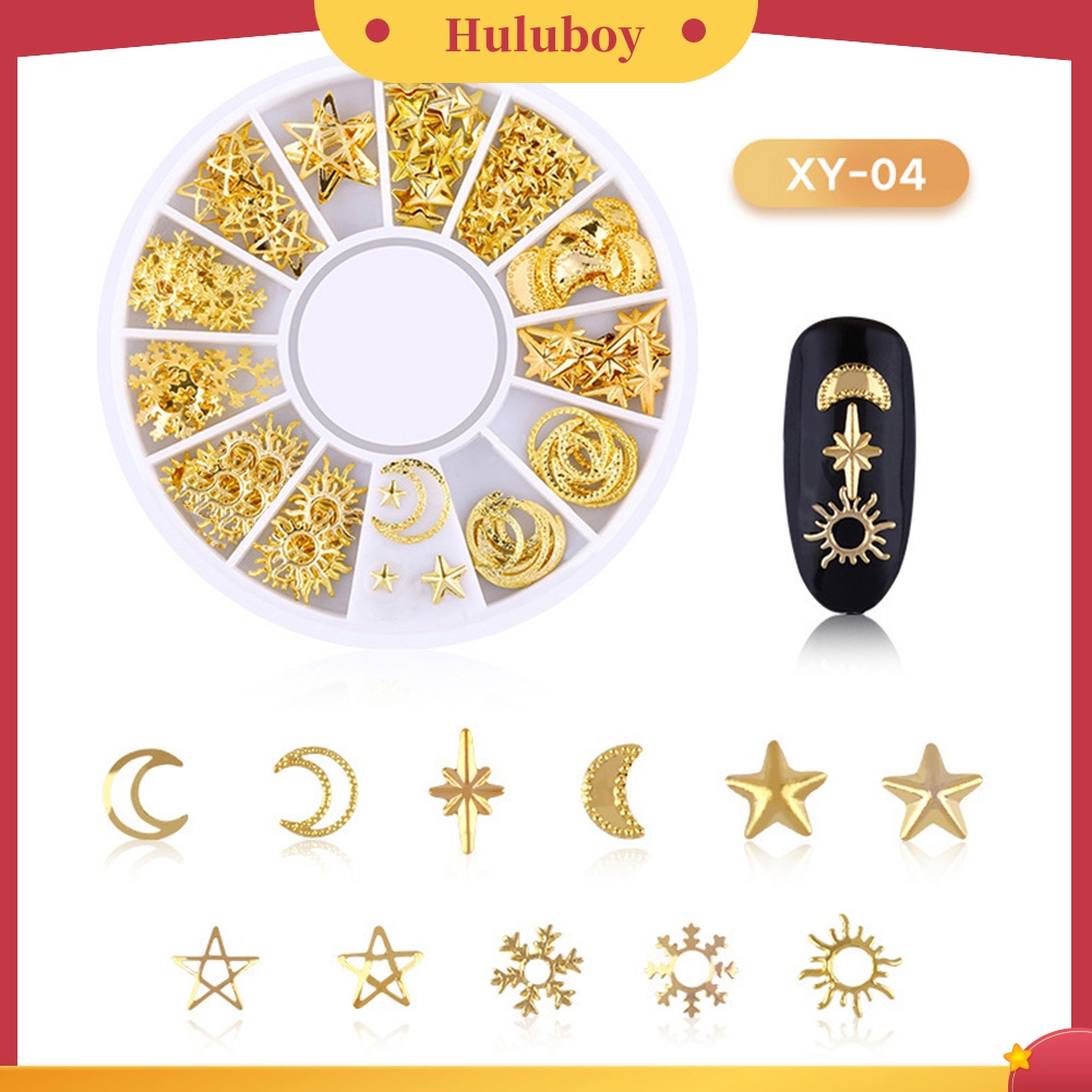 Huluboy Huluboy♡ Rivet Metal Metalik 3D Bentuk Hati / Bulan / Bintang Untuk Dekorasi Manicure