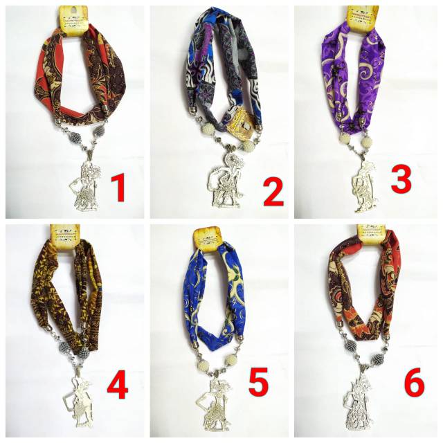 Kalung  kain batik wayang kecil / kalung wayang logam jogja