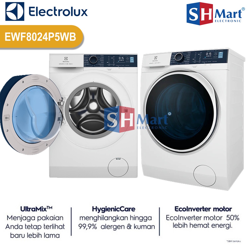 MESIN CUCI FRONT LOADING 8 KG ELECTROLUX EWF-8004E3WB / EWF-8024P5WB INVERTER GARANSI RESMI (MEDAN)