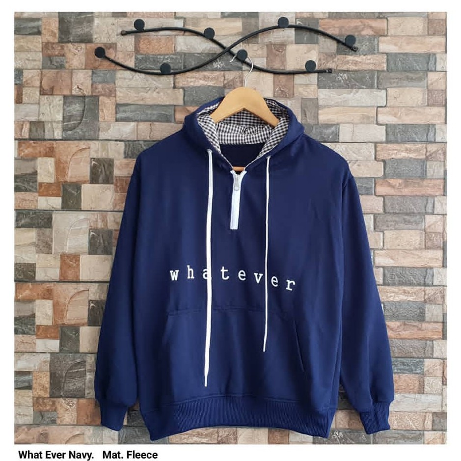 HOODIE WANITA . WHATEVER HOODIE . SWEATER WANITA . SWEATER MURAH . HIJAB OUTFIT . KOREAN STYLE-navy