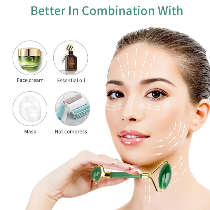 Gua Sha &amp; Roller Facial Massage - Alat Pijat wajah original batu Green Aventurine