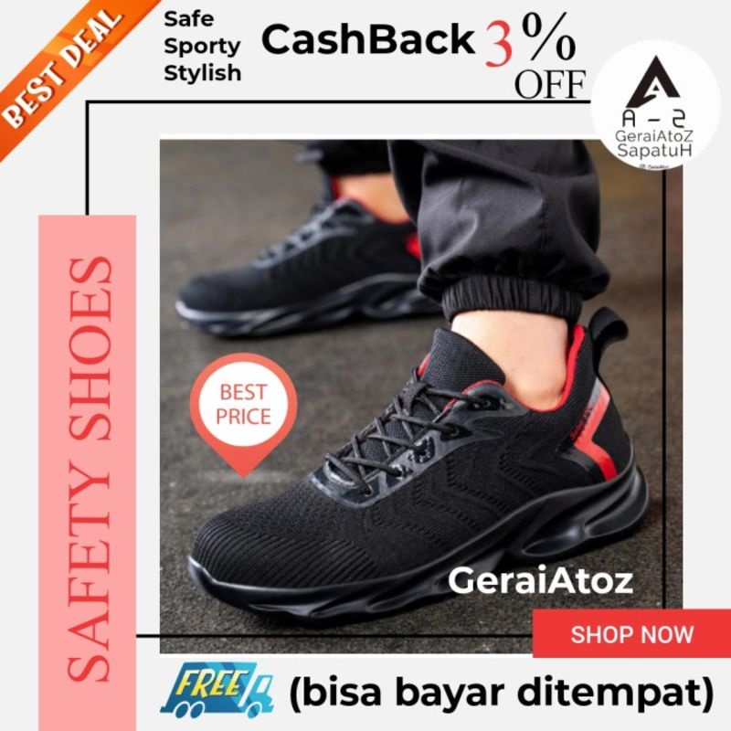 Sepatu Safety shoes sporty ringan nyaman hitam 13