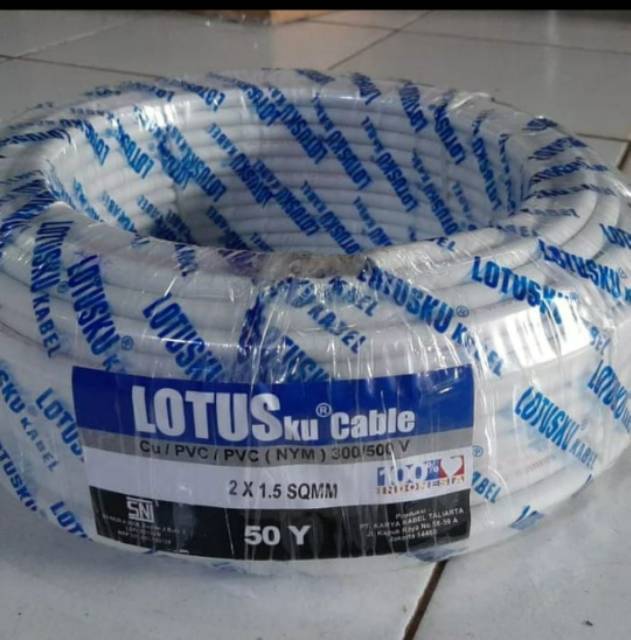 Kabel Lotus , NYM 2x1.5  ( 50 Yard  )  , Kabel Lotus Kawat Tembaga Murni Lotus