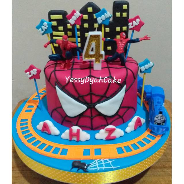 

Cake fondant icing tema spiderman dan thomas