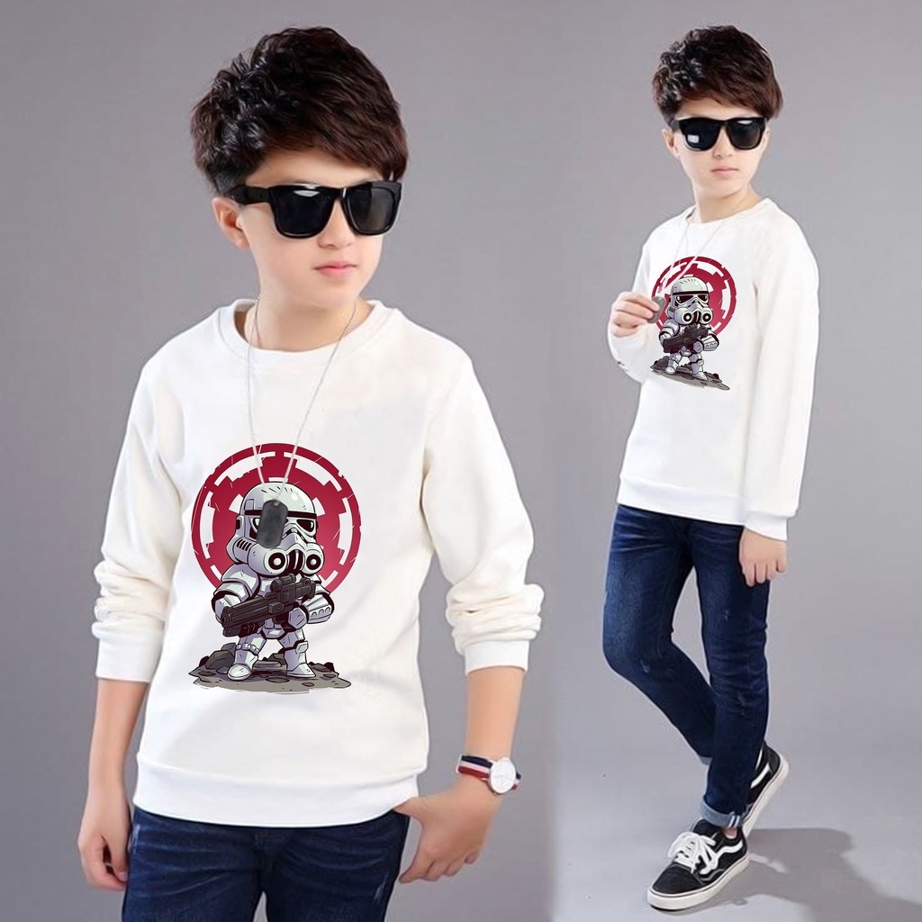 Jaket sweater anak laki-laki usia 2 3 4 5 6 7 8 9 10 tahun / switer crewneck basic anak laki laki perempuan karakter hero trooper