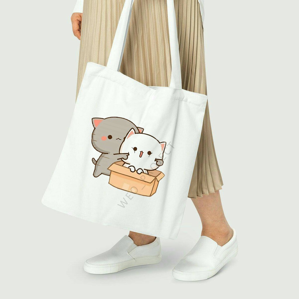 TOTE BAG KANVAS MURAH / TOTE BAG WANITA / TOTE BAG MOTIF KUCING GUMUSH