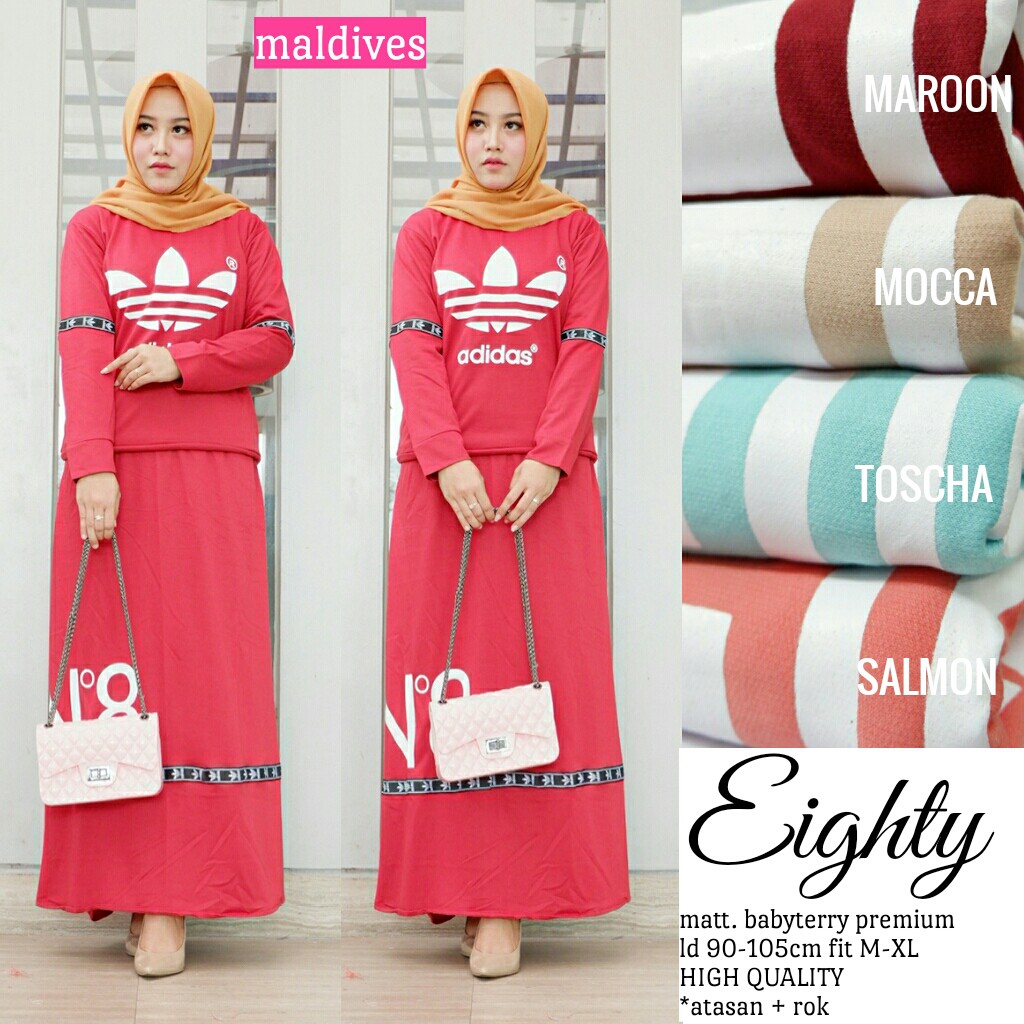 eighty REAL PICTURE setelan rok wanita muslim lengan panjang fashion kekinian casual remaja maldives