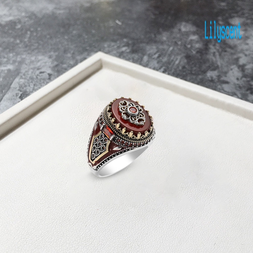 Cincin Batu Merah Gaya Retro Untuk Pria