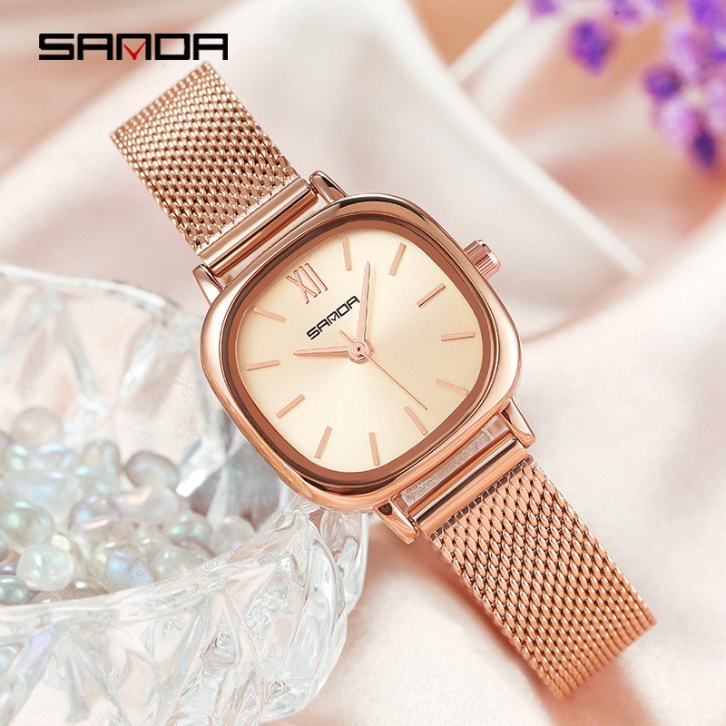 SANDA P1098 Jam Tangan Wanita Analog Tali Kulit Stainless Steel Quartz WATCHKITE WKOS