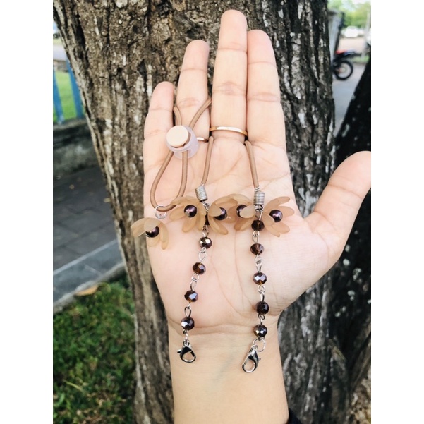 choco malt 2in1 strap mask hijab 3D flowers crystal mix kalung masker konektor hijab