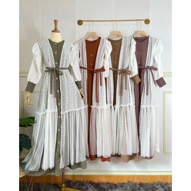 Dress Brukat tile Lebaran Knit import mix Brukat Jenna 2 in 1