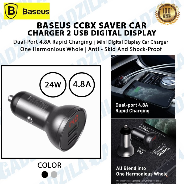 BASEUS CCBX SAVER CAR CHARGER MOBIL 2 USB DIGITAL DISPLAY 24W 4.8A