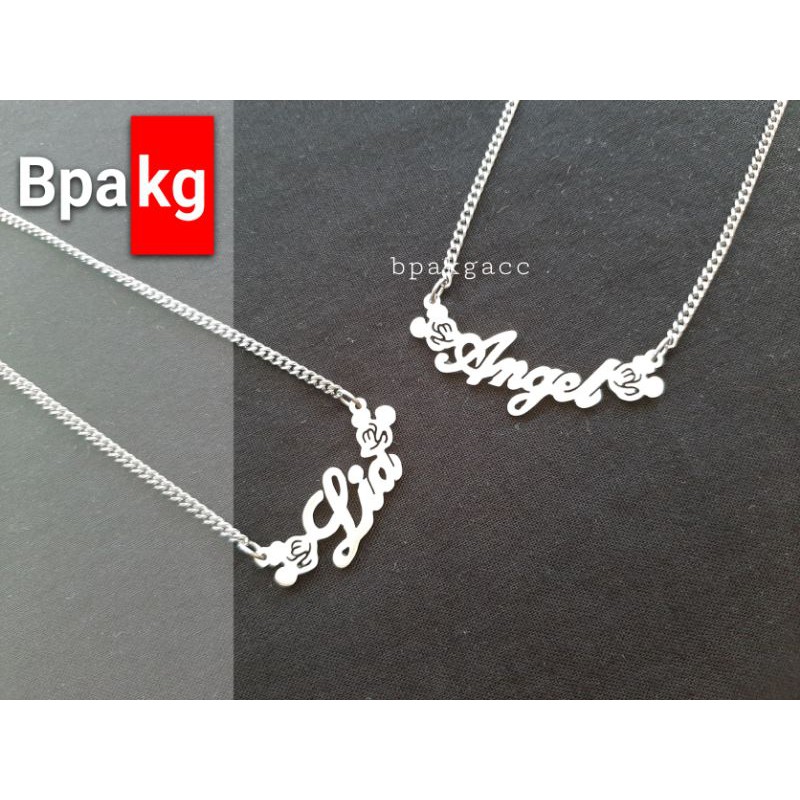 Kalung ukir nama anak bayi mickey mouse # Kalung custom monel besi putih asli anti karat silver mura