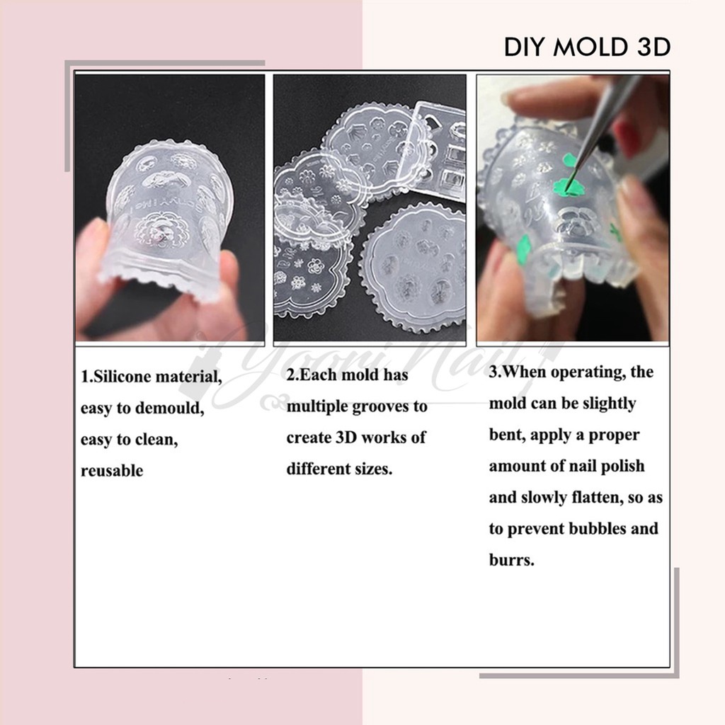 DIY MOLD 3d (D) nail art cetakan 3d gel acrylic silicone mold nailart nail silikon silicon nail