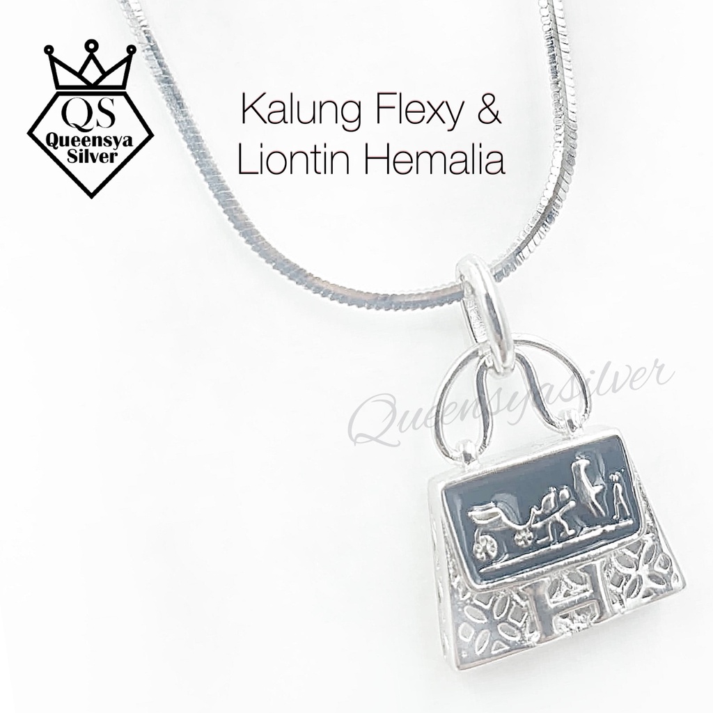 Kalung Liontin Perak NIKMIR Silver Asli 925 || Lapis Emas Putih || Model Tas Batu Permata || Queensya Silver