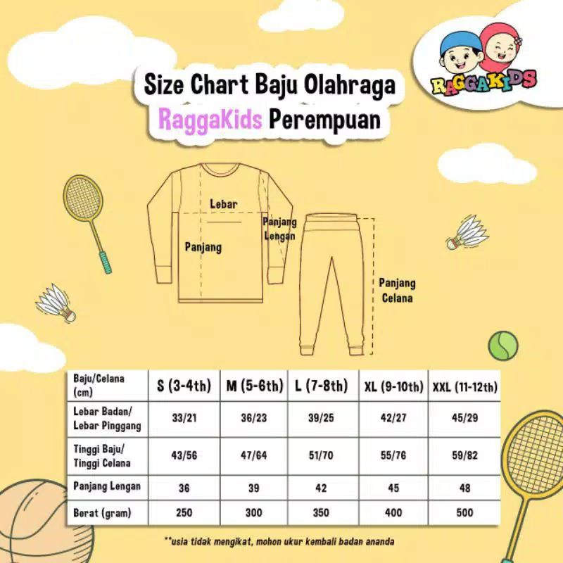 kaos olahraga anak perempuan setelan baju celana Raggakids OR