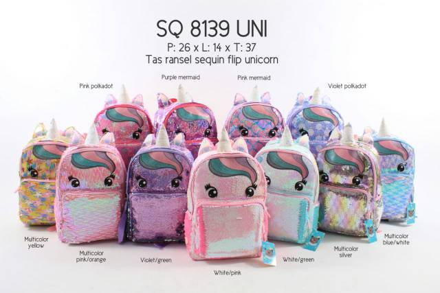 TAS RANSEL QUOKKA BESAR SEQUIN FLIP UNICORN 8138 8139