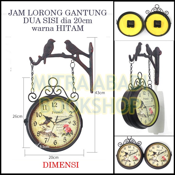 Jam Antik Dinding Stasiun Cafe Lorong Jalan Vintage Model 2 Sisi