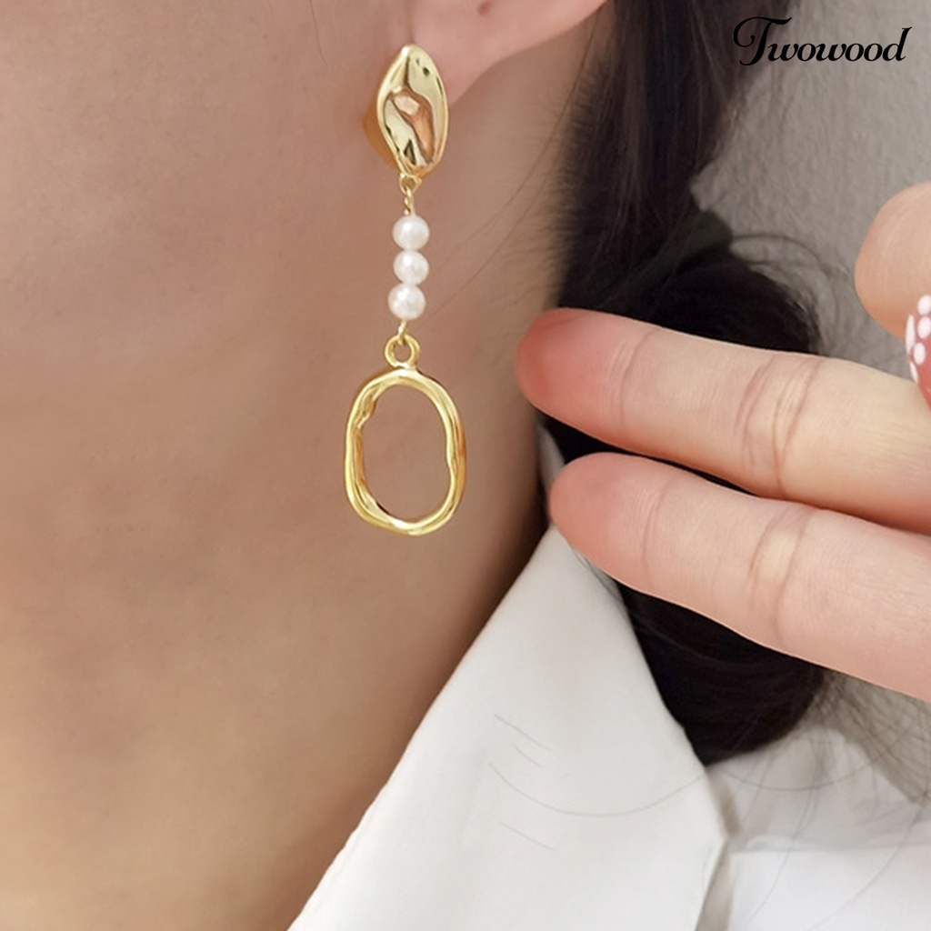 1 Pasang Anting Stud Geometris Menjuntai Aksen Mutiara Tiruan Untuk Kencan