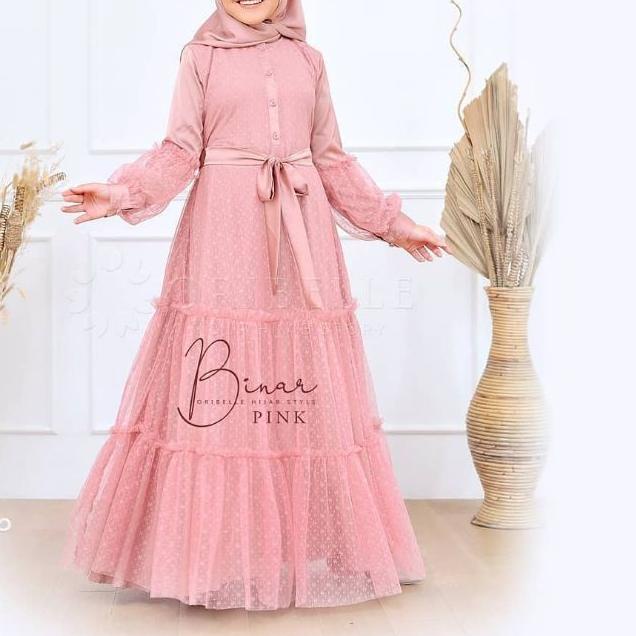 ➶ Gamis Anak Umur 10-12 Tahun Gamis Plus Kerudung Gamis Brukat Anak Binar Syar'i Kids ➧