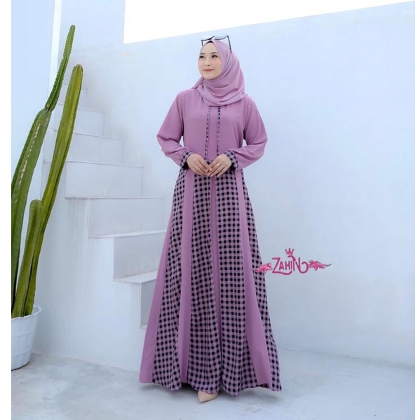 Gamis QIARA KARNIA dan FRISKA ori by ZAHIN original termurah motif polkadot dress butik busana muslim kondangan lebaran