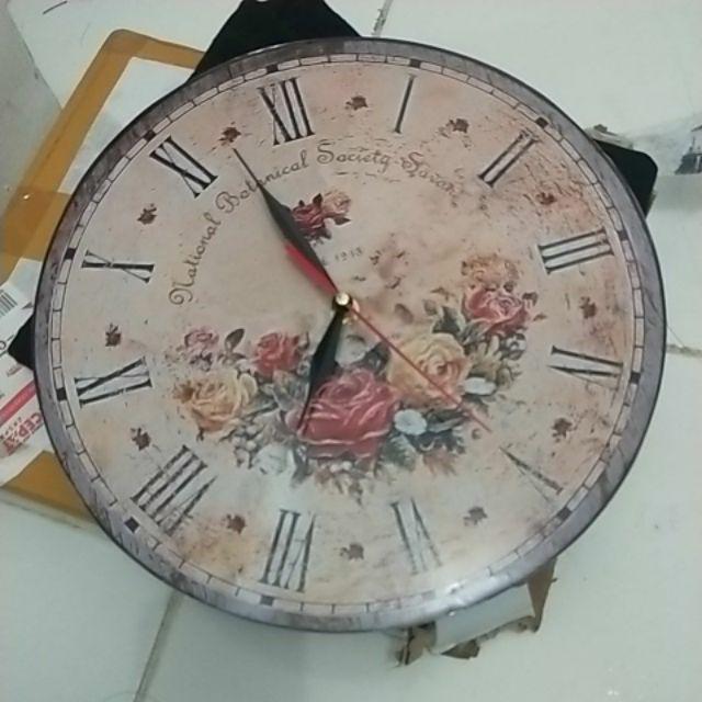 043 Jam Dinding Unik Motif Bunga Shabby Chic