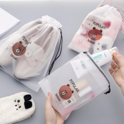 TAS SERUT SERBAGUNA TRAVEL POUCH PLASTIK WARNA BROWN