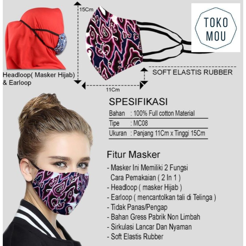 Masker Mulut / Masker Kain / Masker Non Medis / Masker Motif Batik - Toko Mou