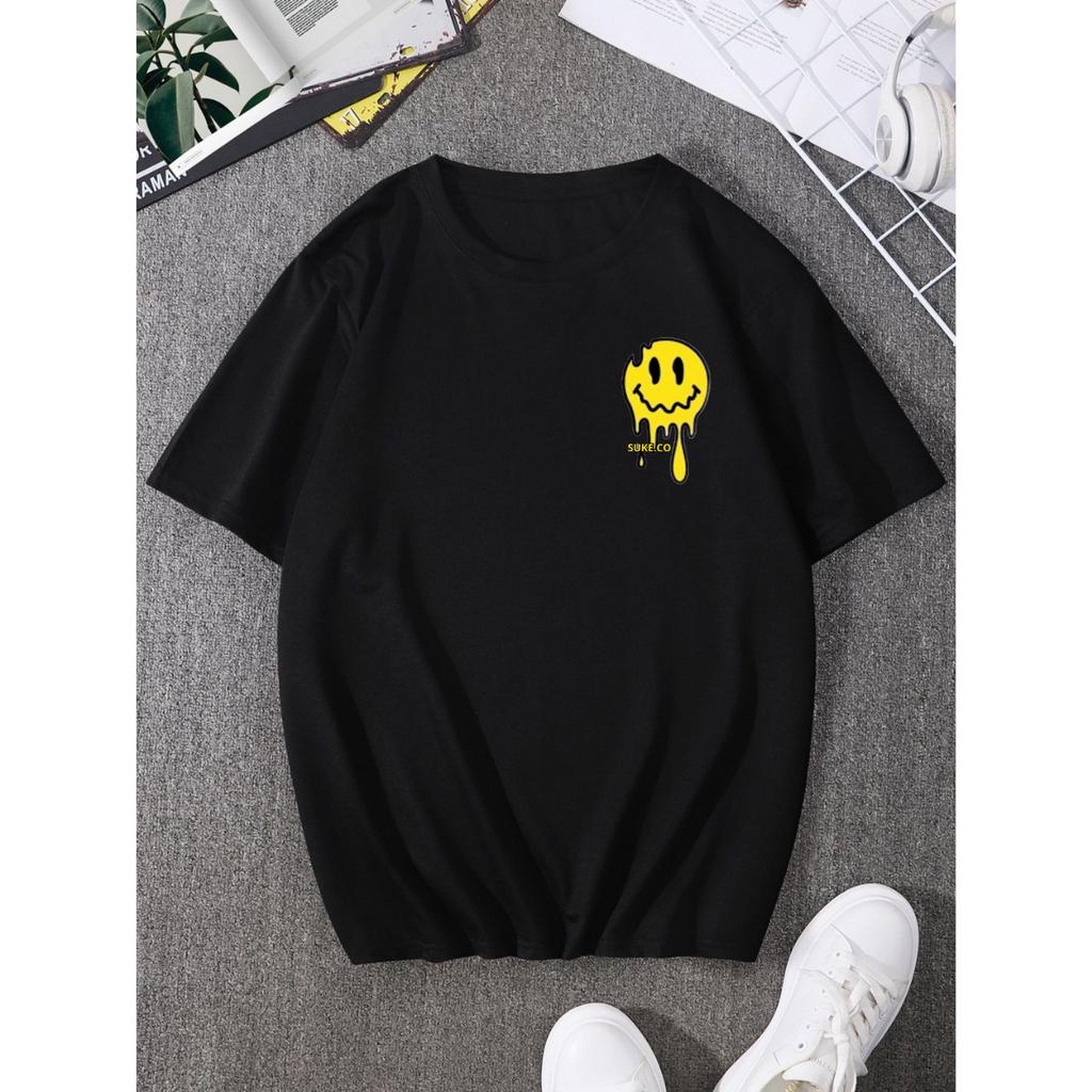 Baju Kaos Pria Hitam Yellow Smile / T-shirt Distro Casual Premium / Kaos Pria lengan Pendek