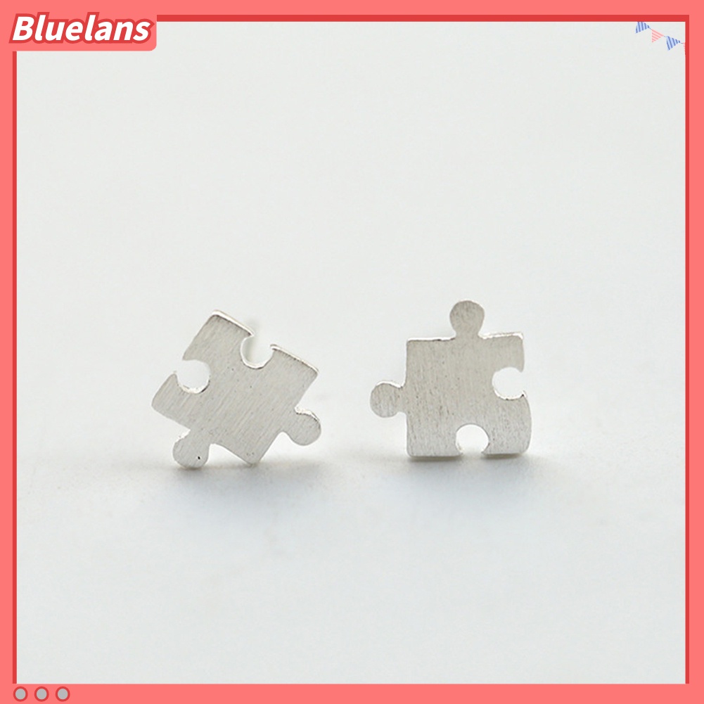 Anting Stud Bentuk Puzzle Jigsaw Permukaan Gambar Untuk Wanita