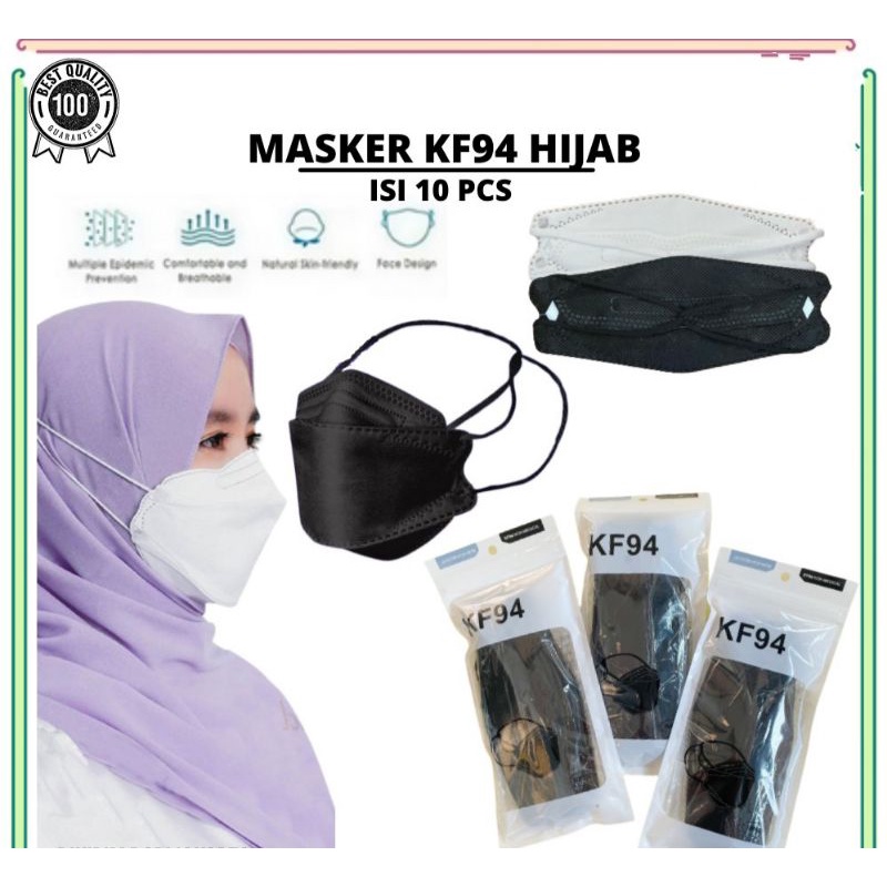 isi 10Pcs Masker Mulut KF94 EVO HIJAB Headloop Tebal Dewasa IMPORT PREMIUM Quality 4PLY