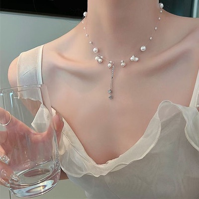 Kalung Rantai Choker Liontin Hati Kupu-Kupu Cherry Aksen Kristal Mutiara Untuk Wanita