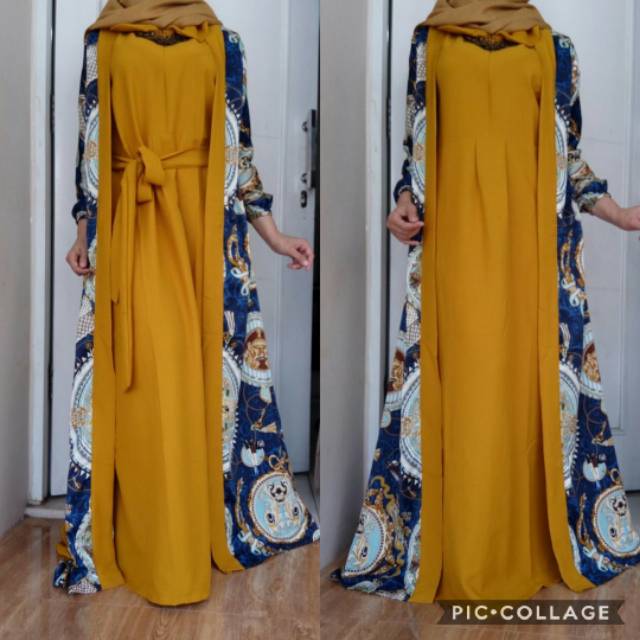 Gamis motif semi cardigan