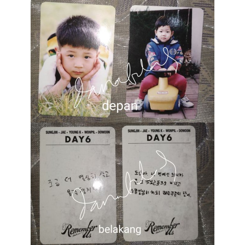 PHOTOCARD PC DAY6 REMEMBER US DOWOON SUNGJIN CHILDHOOD