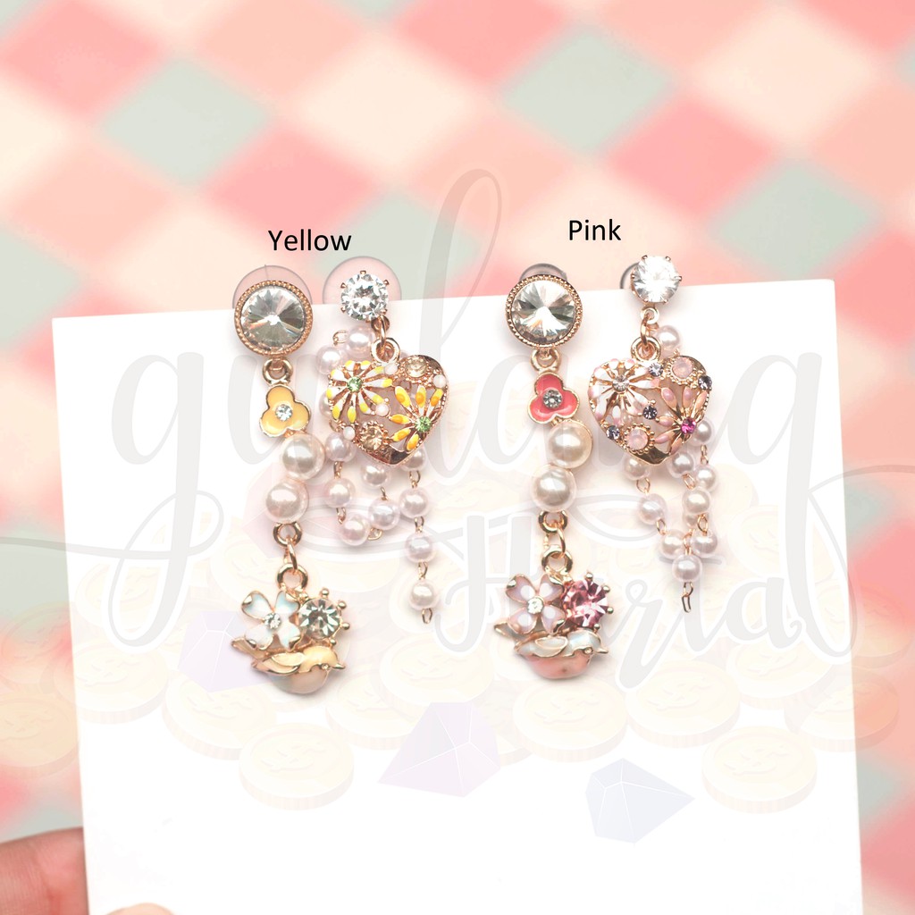 Anting Stud Korea Flower Heart Pearl Unik GH 203413