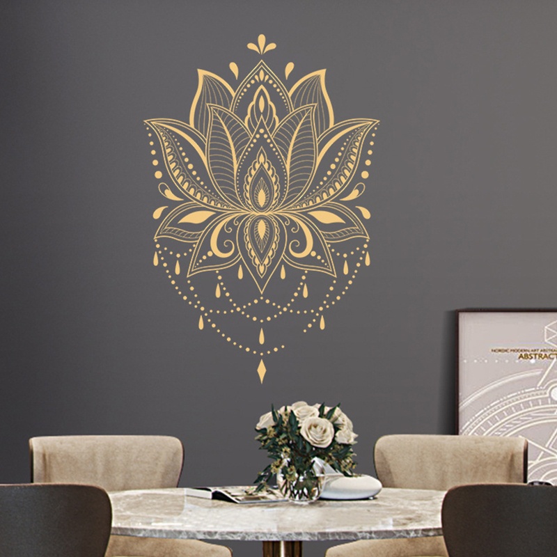 Mary Mandala Bunga Dinding Decals Vinyl Stiker Lotus Yoga PVC Wall Decals Meditasi Kamar Stiker Dekorasi Rumah Self-adhesiv