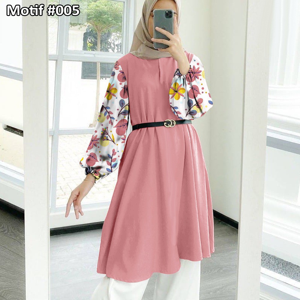 Tunik Jumbo - Gamis Wanita Kekinian - Baju Atasan Wanita - Bungaz Motif Gabungan - Lexoir-Bungaz 005 Dusty