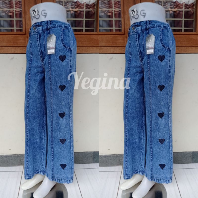 KULOT JEANS BORDIR LOVE PANJANG WANITA UKURAN STANDAR XL MODEL TULANG PINGGANG RESLETING