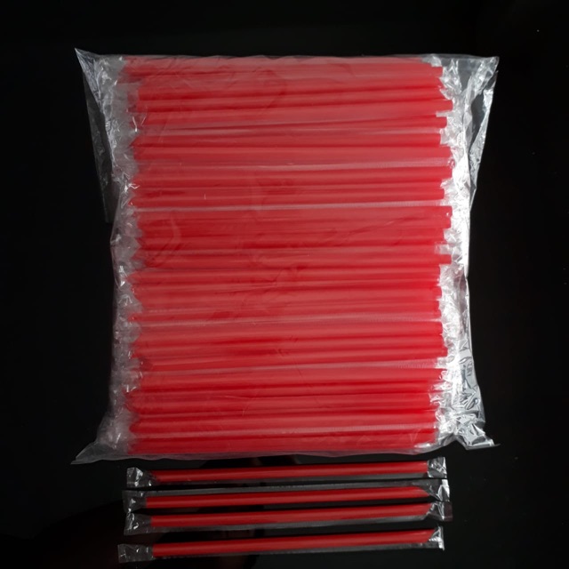 Sedotan Merah Lancip 7mm Kemasan Plastik / Bungkus Plastik/ Straw 250pcs Termurah