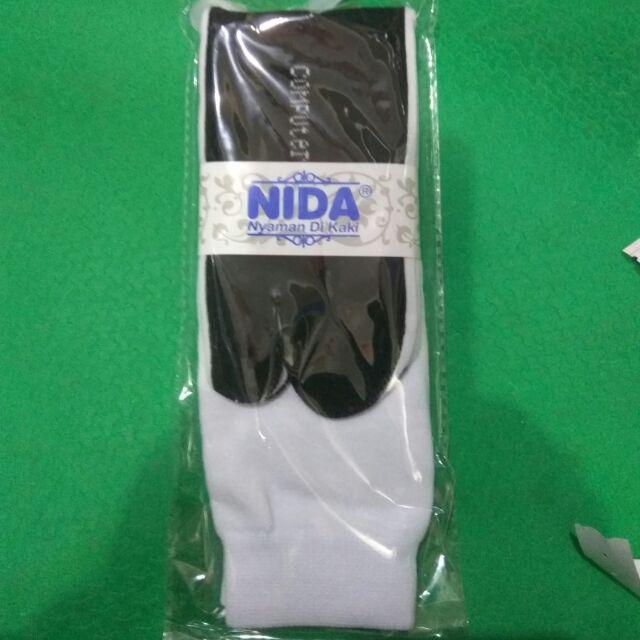 Kaos Kaki Nida Panjang Muslimah Telapak Hitam Jempol Polos Murah Malang-Putih