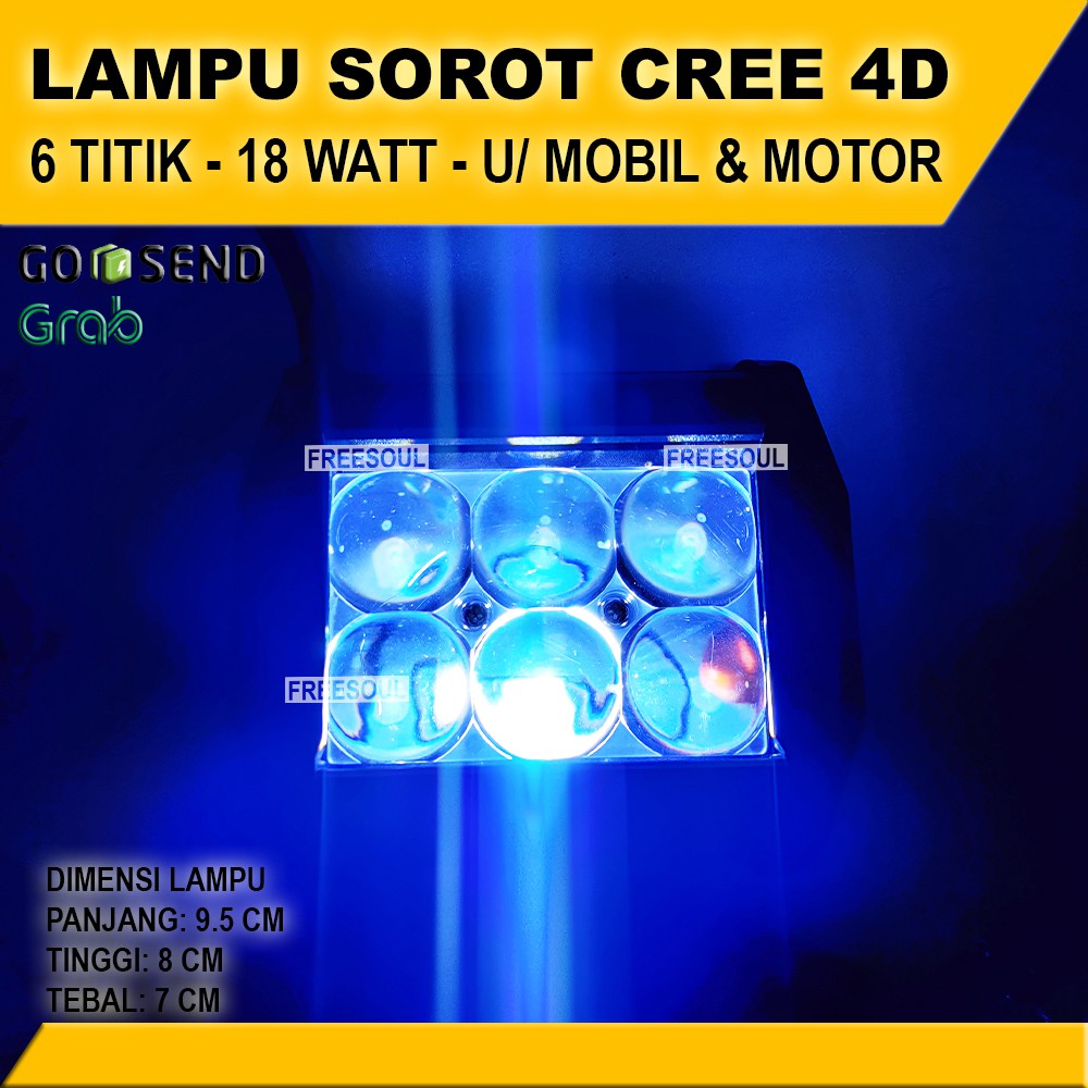 Lampu Tembak 6 Titik 4D - Lampu Mobil dan Motor Sorot CREE LED Universal - 18W - Off Road