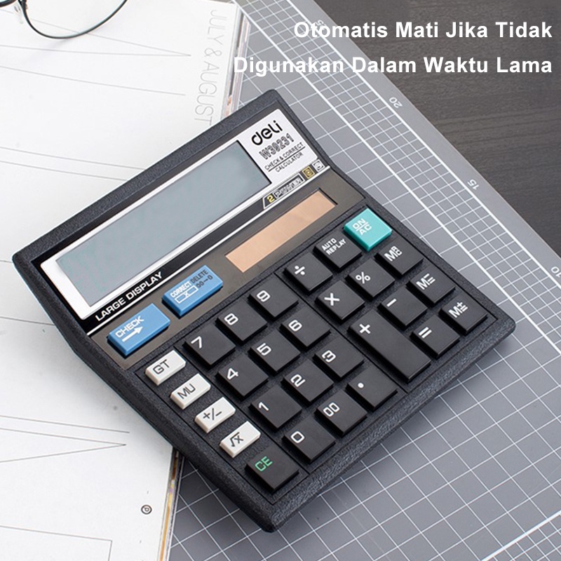 Deli Kalkulator 12 Digit Kalkulator Mini 120 Langkah Cek Layar LCD Tenaga Baterai / Energi Cahaya Desktop Calculator