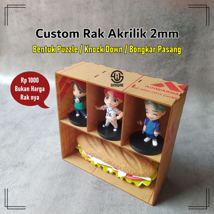 Custom Rak Box Display Akrilik 2mm Rak Susun Acrylic Buka Tutup Laci Tempat Uang Meja Kasir