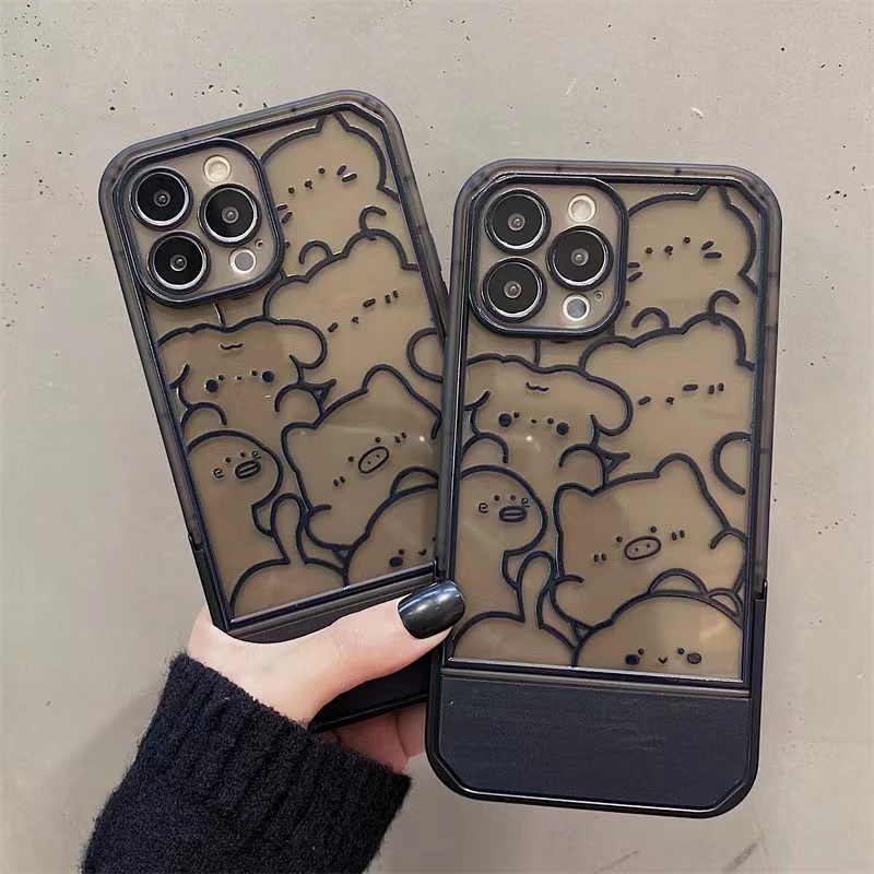 Soft Case TPU Transparan Dengan Bracket Untuk iPhone 12 13 Se 2020 6 6S 7 8 Plus X XS XR 11 Pro Max